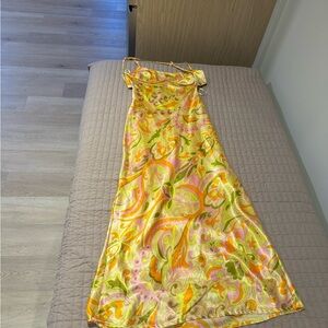 Fashion tropical silk maxi dress